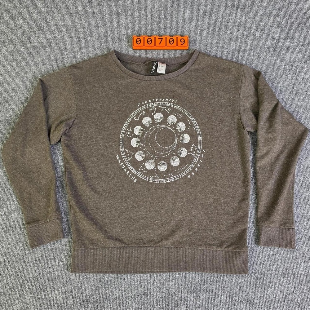 Divided Brown/Grey sweatshirt with white circular graphic astrology sign